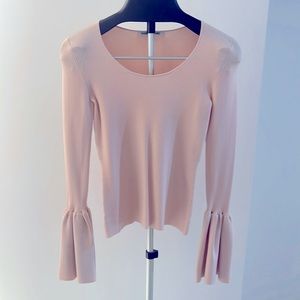 Elizabeth and  James pink ribbed sweater with bell sleeve
